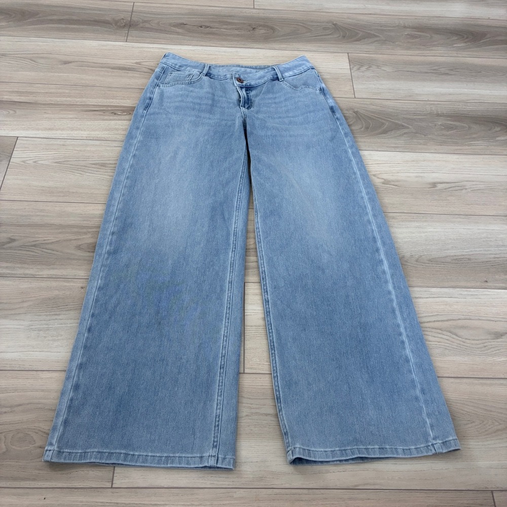 Halara Womens Asymmetric Crossover Waist Wide Leg Jeans Light Wash Blue Size S